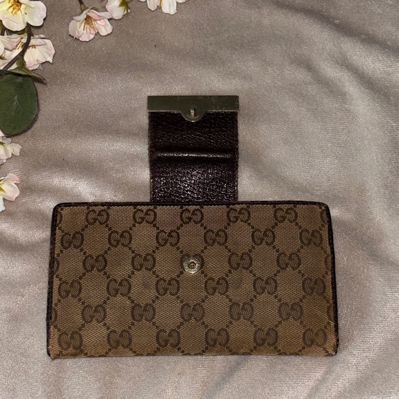 gucci brown monogram fold wallet with sherry line - Picture 4 of 14